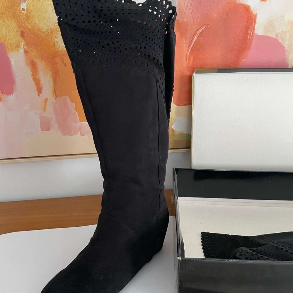 Joan Boyce Black Suede Over the Knee Boots - Picture 2 of 7